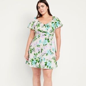 Old Navy Pastel Green White and Purple Floral V-Neck Mini Swing Dress Size 4X